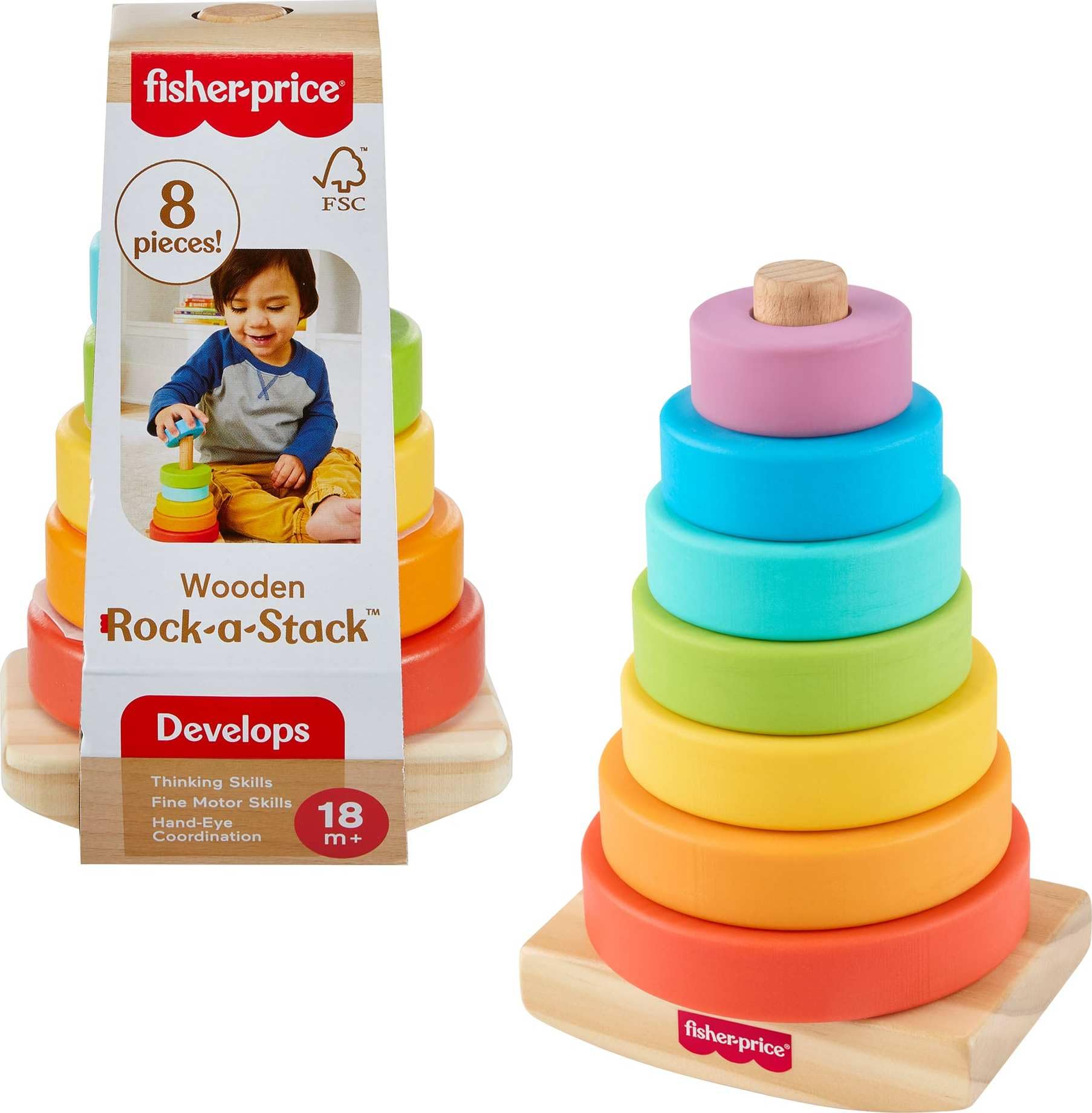 Amazon | Fisher-Price 木製幼児用おもちゃ ロックアスタック 8ピース